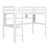 Twin Loft Bed with built-in desk and bookcase of three compartments, Guardrails and Ladder,White - V.I.P Digital Presence