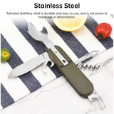 Vajilla plegable multifuncional 7 en 1 de acero inoxidable para acampar al aire libre: tenedor, cuchara y cuchillo. Herramientas de supervivencia para picnic y camping.