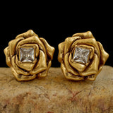 Brass Gold Color Metal Rose Flower Stud Earrings Geometry Zircon Shiny for Women Girls Jewelry Gifts Europe and America - V.I.P Digital Presence