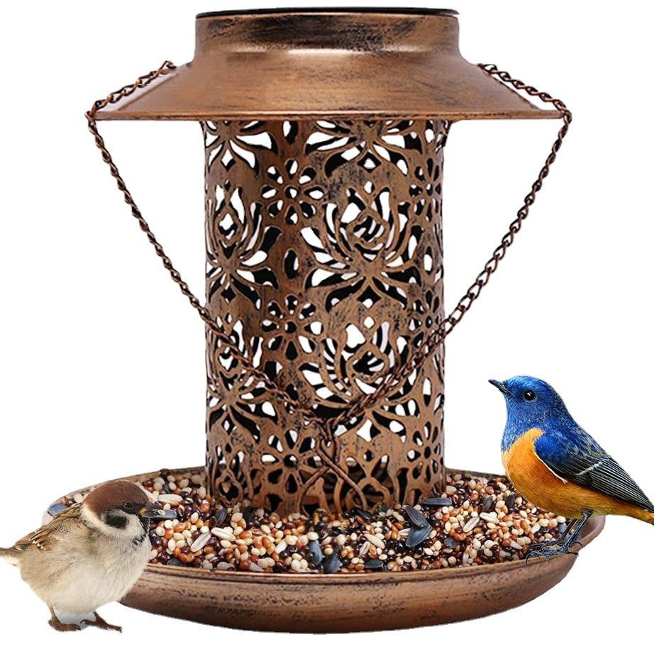 Outdoor solar powered lamp metal hanging bird feeder feeding and watering dual-purpose bird feeder decorative lamp - V.I.P Digital Presence