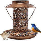 Outdoor solar powered lamp metal hanging bird feeder feeding and watering dual-purpose bird feeder decorative lamp - V.I.P Digital Presence