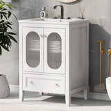 24" Bathroom Vanity with Sink, Bathroom Vanity Cabinet with One Drawer and Doors, Adjustable Shelf, Solid Wood and MDF, White - V.I.P Digital Presence
