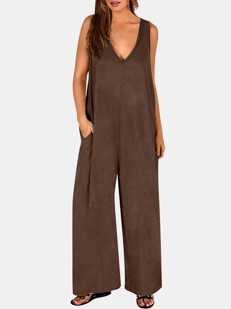 V-Neck Wide Strap Jumpsuit - V.I.P Digital Presence