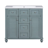 36 "bathroom makeup cabinet with resin sink combination and 2 drawers, with soft closing door, blue color - V.I.P Digital Presence