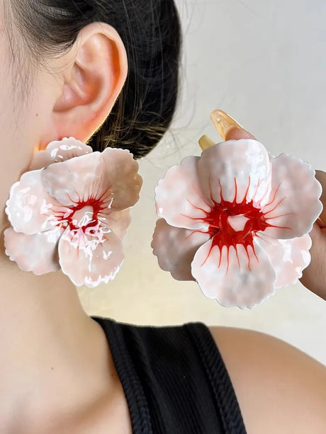 Metal Pink Drops Glaze Enamel Flower Earrings for Women Girl European and American Personality Exaggerated Romantic Jewelry Gift - V.I.P Digital Presence