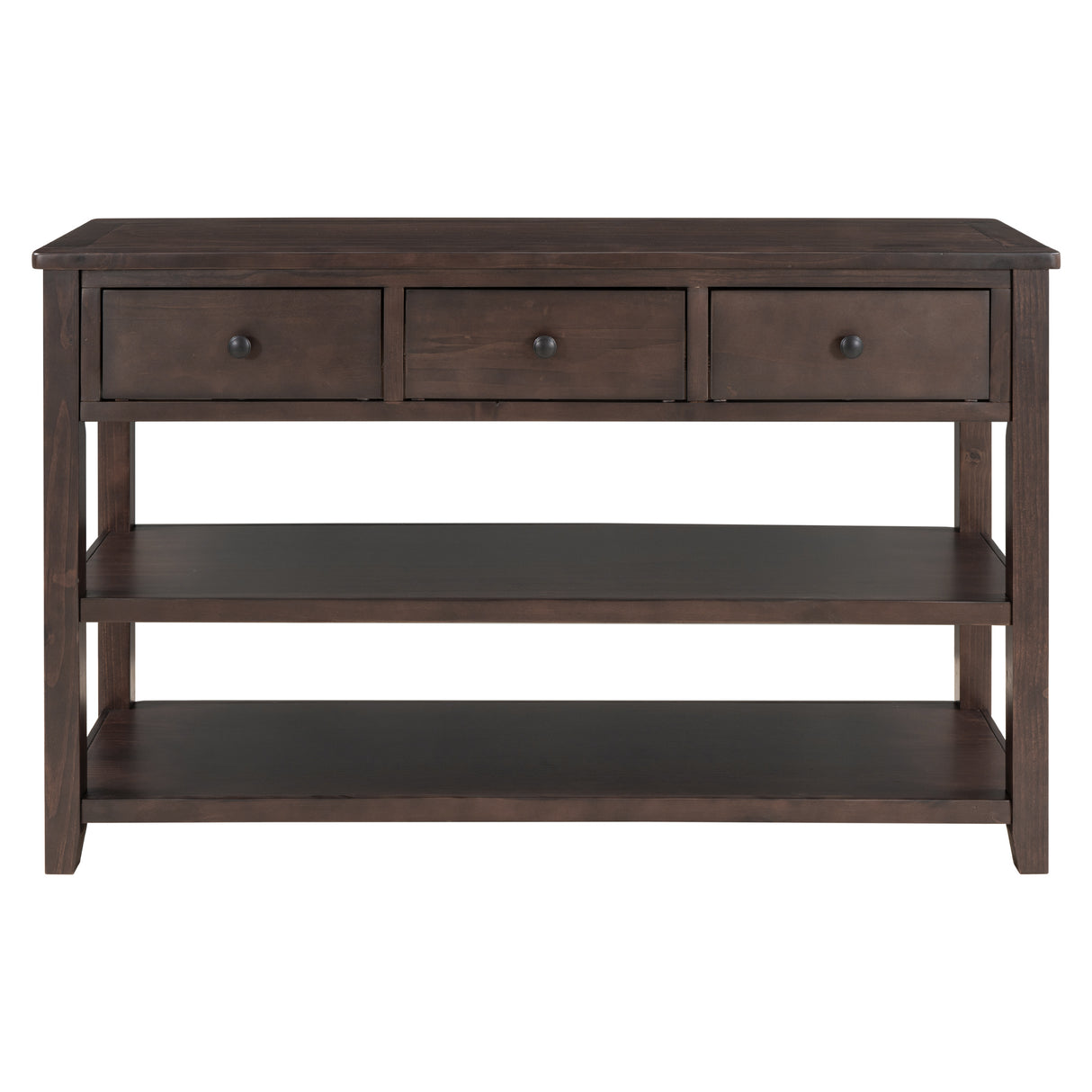 Retro Design Console Table with Two Open Shelves, Pine Solid Wood Frame and Legs for Living Room (Espresso) - V.I.P Digital Presence