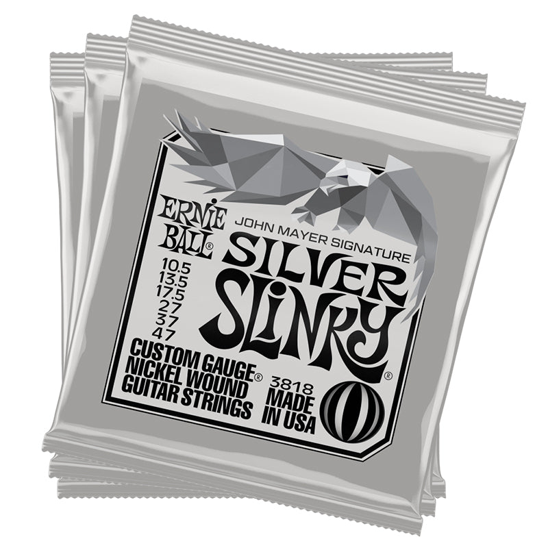 Ernie Ball John Mayer Silver Slinky Nickel Wound Electric Guitar Strings 3-Pack Tin - 10.5-47 Gauge - V.I.P Digital Presence