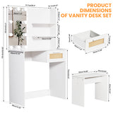 Vanity Desk Set Stool & Dressing Table with LED Lighting Mirror Drawer and Wood Cosmetic Table Chest of Drawers White Color - V.I.P Digital Presence