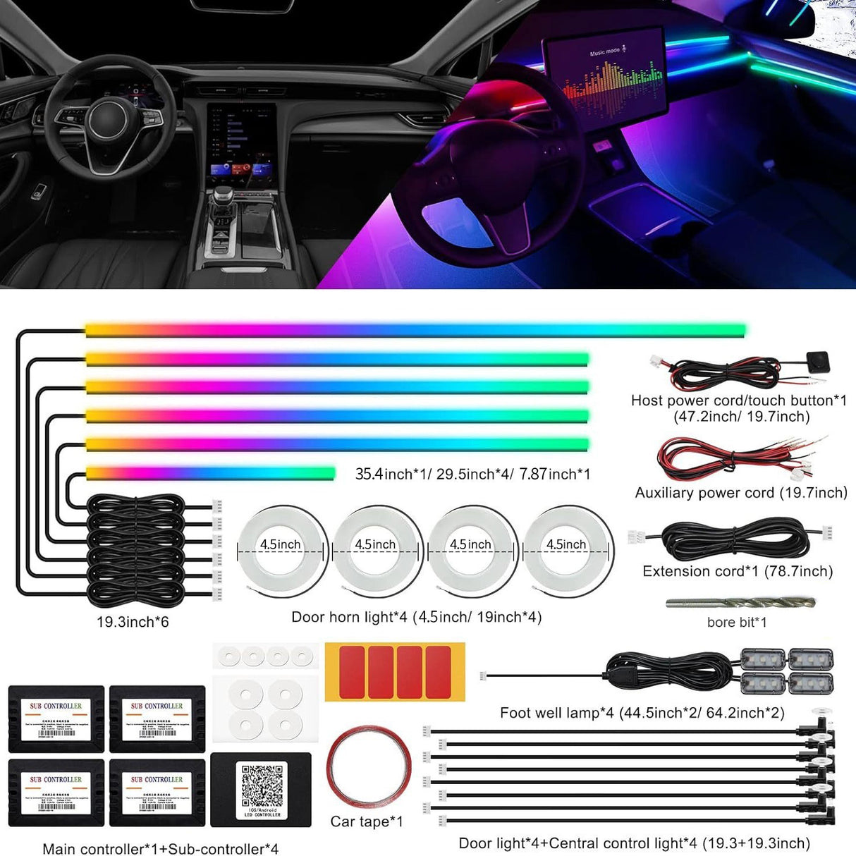 Suitable for 256 color dynamic light and shadow ambient lighting in cars universal car models with added welcome lights - V.I.P Digital Presence