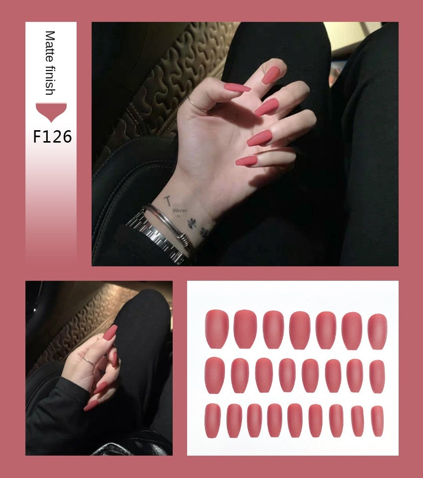 Nail Art Fake Nails Stiletto Tips Clear Press on Long False with Glue Coffin Stick Display Full Cover Artificial Designs Matte - V.I.P Digital Presence