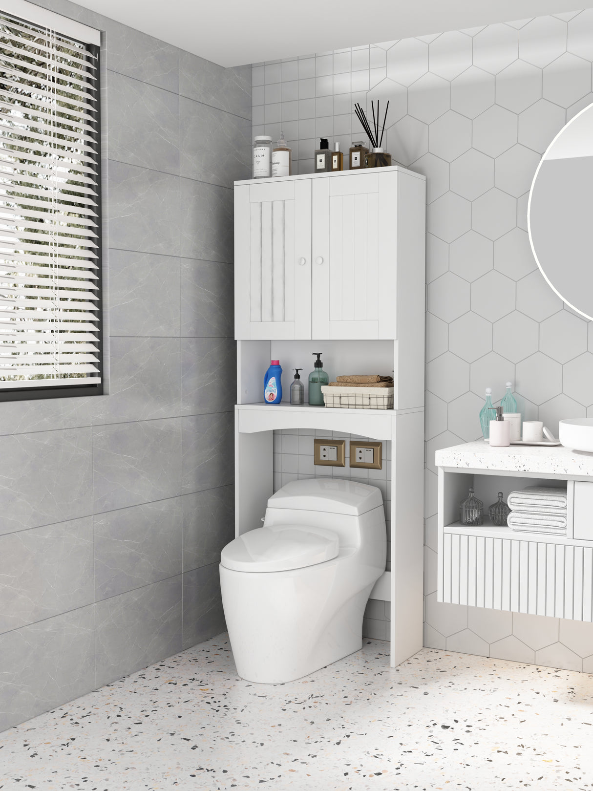 Home Bathroom Shelf Over-The-Toilet, Bathroom SpaceSaver, Bathroom Storage Cabinet Organizer,White - V.I.P Digital Presence