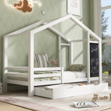 Full House Bed with Blackboard and Drawers Two assembly options White - V.I.P Digital Presence