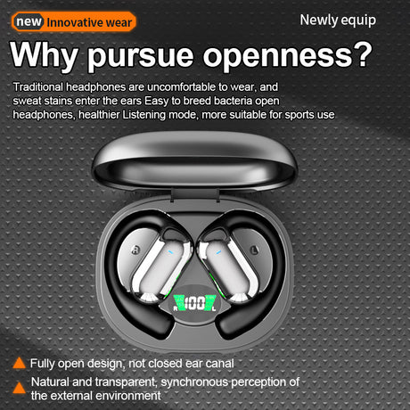 Wireless earphones open, non in ear, ultra long battery life, noise cancelling Bluetooth earphones for running and sports, hanging ear headphones - V.I.P Digital Presence
