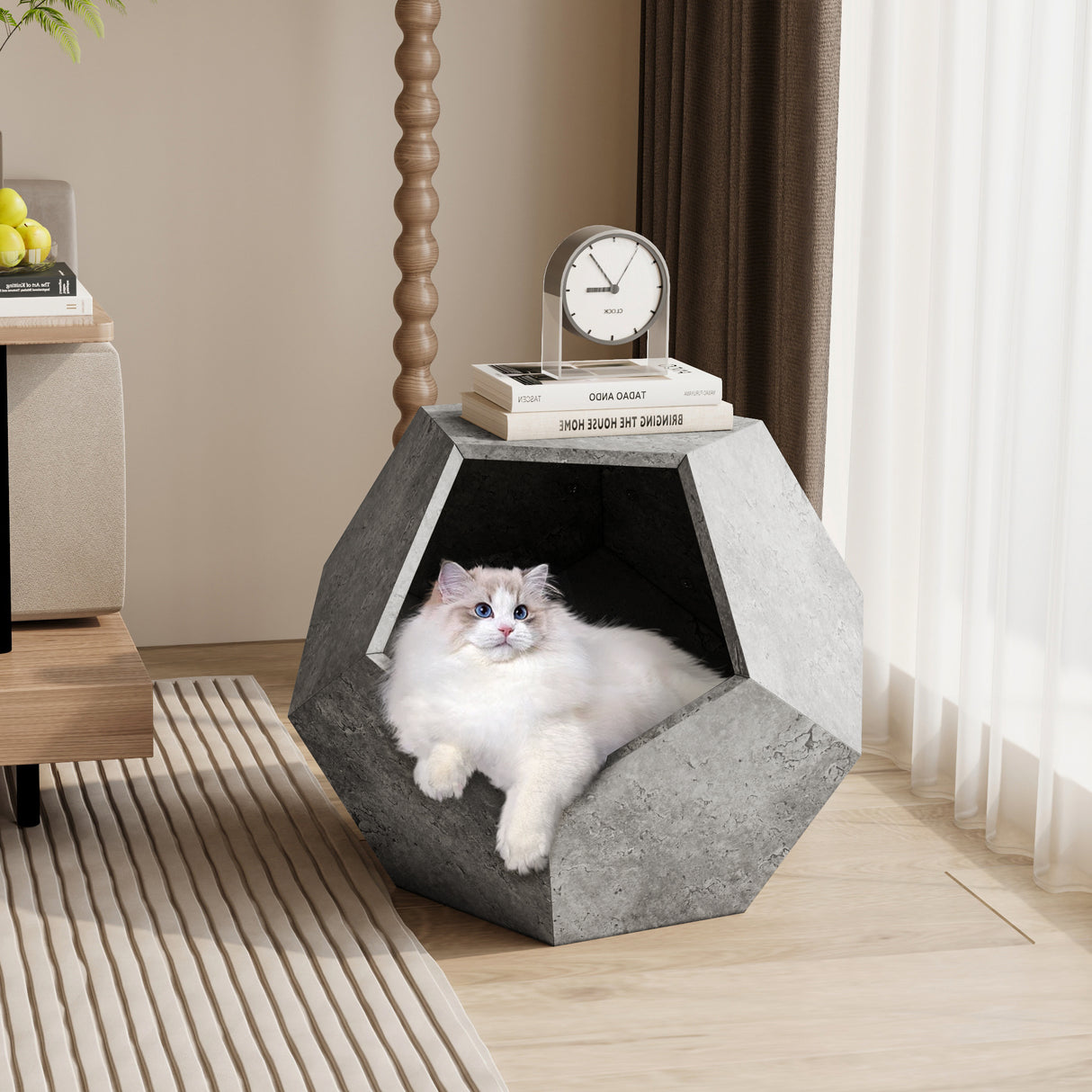 25.98"Modern Pet Furniture Cat Litter Side Table, Sofa Side Table, Planter MDF Multifunctional Furniture, Cement Gray - V.I.P Digital Presence