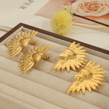 Geometric jewelry with wrinkled texture Indian style design titanium steel gold-plated earrings - V.I.P Digital Presence
