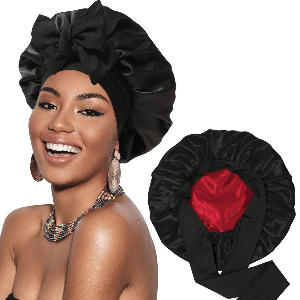 Bow bow ribbon nightcap single-layer color Ding round hat long tail hair care hat - V.I.P Digital Presence