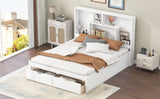 Queen Size Platform Bed with Storage Headboard and 2 Drawers, White - V.I.P Digital Presence