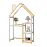 House-shaped Wooden writing Desk Kids study Table Bookshelf & Toy Storage Natural