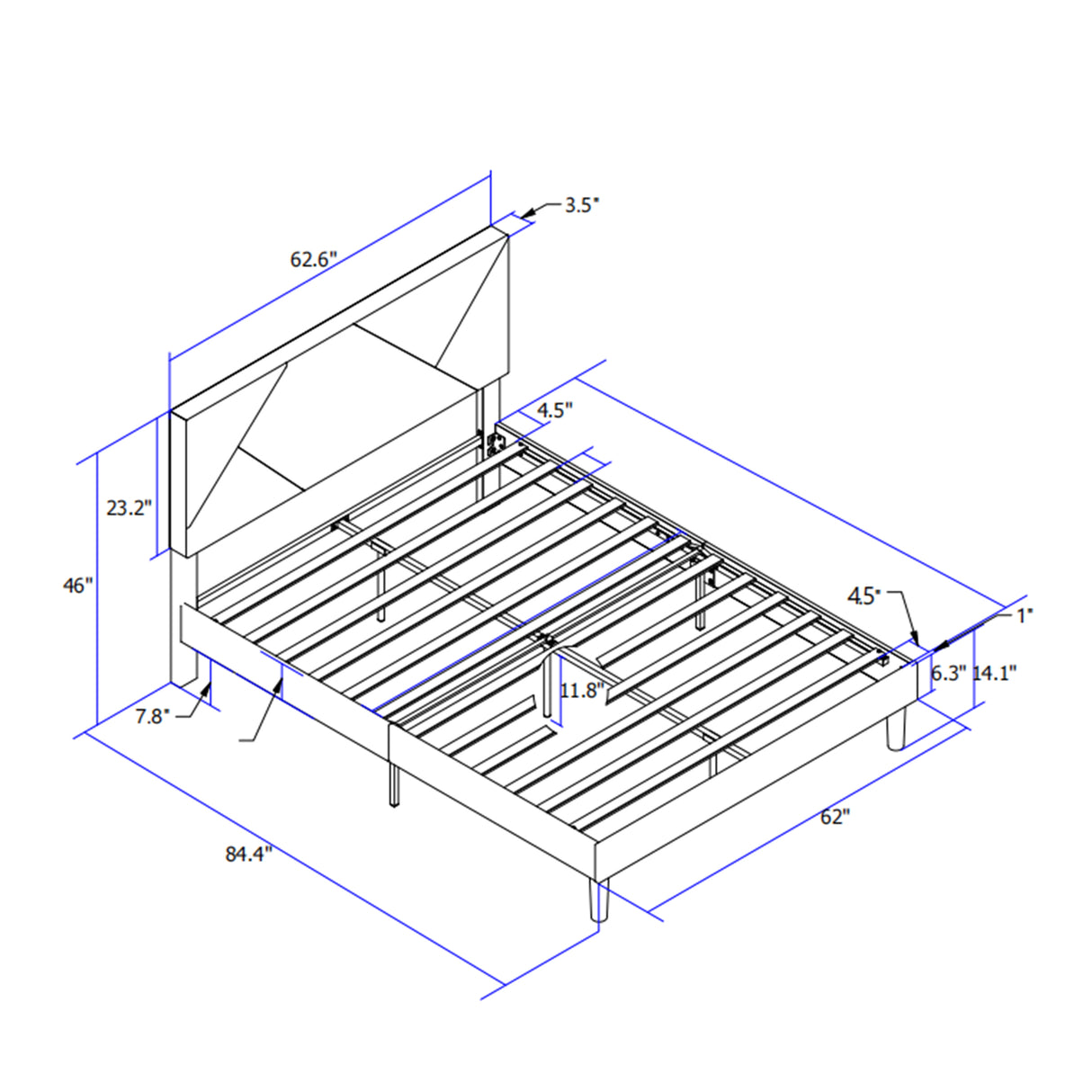 Queen Size Upholstered Platform Bed Frame Wood Slat Support Grey - V.I.P Digital Presence
