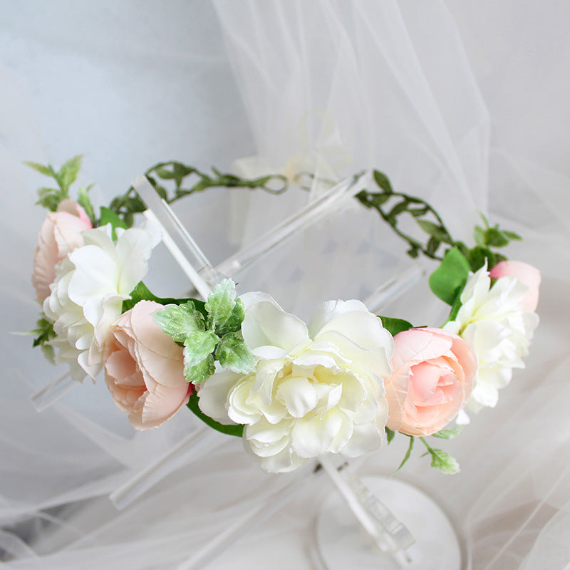 Flower garland handmade simulation flower ribbon hair accessory fresh wedding photography flower garland headwear - V.I.P Digital Presence
