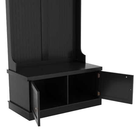 Hall Tree with Storage Shoe Bench for Entryway and Hallway, 4-in-1 Design Coat Racks with 4 Hooks for Living Room, Black - V.I.P Digital Presence
