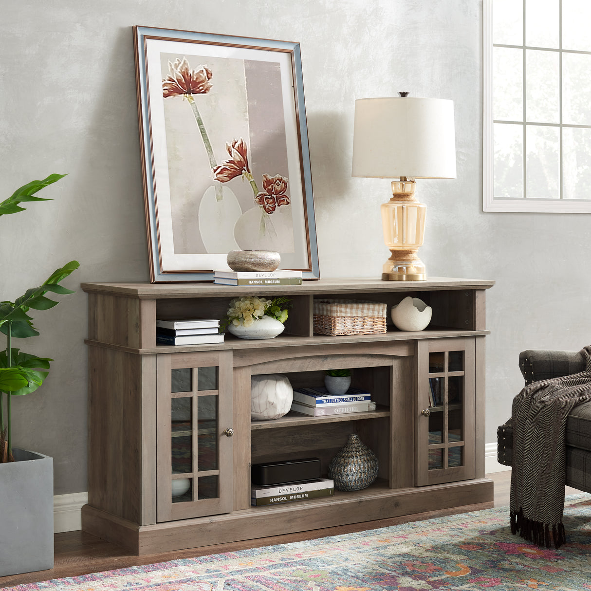 Classic TV Media Stand Modern Entertainment Console for TV Up to 65" with Open and Closed Storage Space Gray Wash - V.I.P Digital Presence