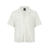 Texture sensation lapel short sleeved shirt for men simple solid color Cuban collar shirt - V.I.P Digital Presence
