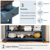 Retro Design Console Table with Two Open Shelves, Pine Solid Wood Frame and Legs for Living Room (Antique Navy+Espresso) - V.I.P Digital Presence
