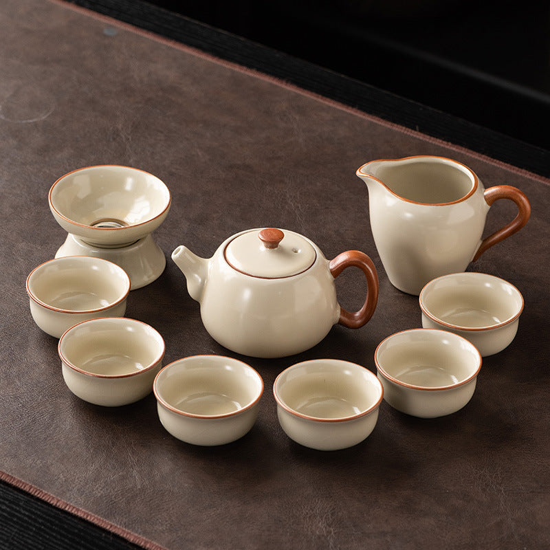 Ru Kiln Chinese Kung Fu Tea Set Household Ceramic Xishi Pot Hovering Cover Bowl Tea Cup Set - V.I.P Digital Presence