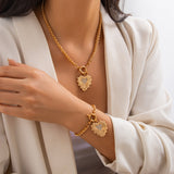 Diamond studded heart-shaped metal pendant necklace, light luxury style spring buckle collarbone chain set - V.I.P Digital Presence