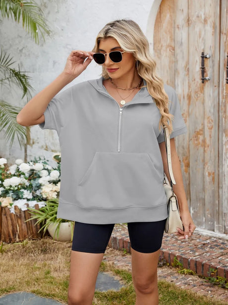 Half Zip Short Sleeve Hooded Top - V.I.P Digital Presence