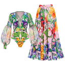 V-neck one-piece swimsuit for women bubble long sleeved sunscreen printed swimsuit - V.I.P Digital Presence