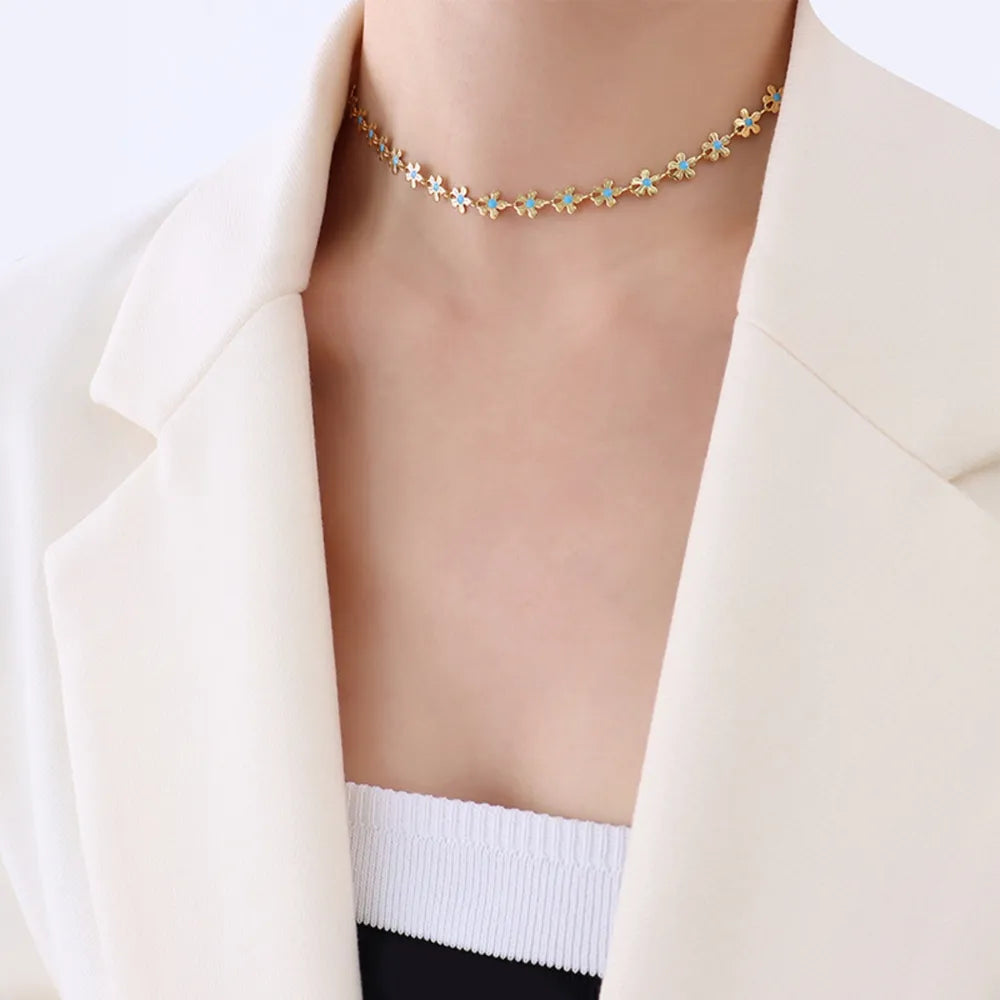 Flower blue drip oil niche light luxury necklace - V.I.P Digital Presence