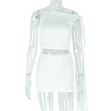 Strap Oblique Collar Asymmetric Dress Set Fitted Pencil Short Skirt Two-Piece Set Sexy Solid Color Women's Dress - V.I.P Digital Presence