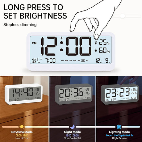 Multifunctional Digital Clock: Adjustable LED Brightness, Temp & Humidity Display, Dual - Mode Alarm, for Bedside or Desk - V.I.P Digital Presence
