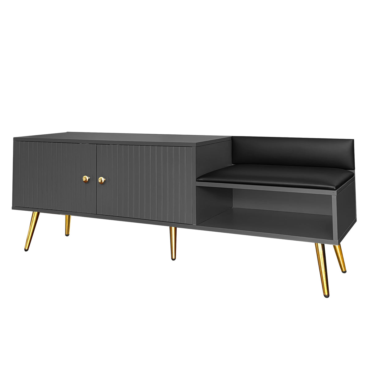 Modern Shoe Storage Bench with Hidden Storage and Upholstered Cushions for Bedside, Living Room and Entryway (Gray) - V.I.P Digital Presence