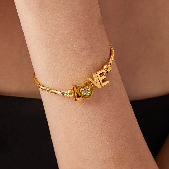 Titanium Steel Rhinestone Letter Bracelet - V.I.P Digital Presence