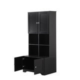 Bathroom storage cabinet, 4-door independent cabinet, adjustable shelf, open multi-layer shelf, black - V.I.P Digital Presence