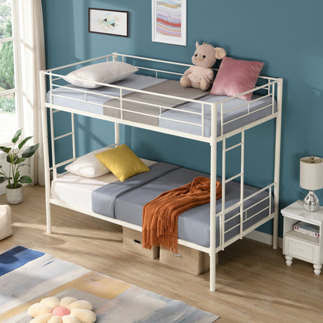 Twin metal bunk beds, metal structure bed frame with safety guardrails and 2 ladders, convertible bunk beds, white - V.I.P Digital Presence