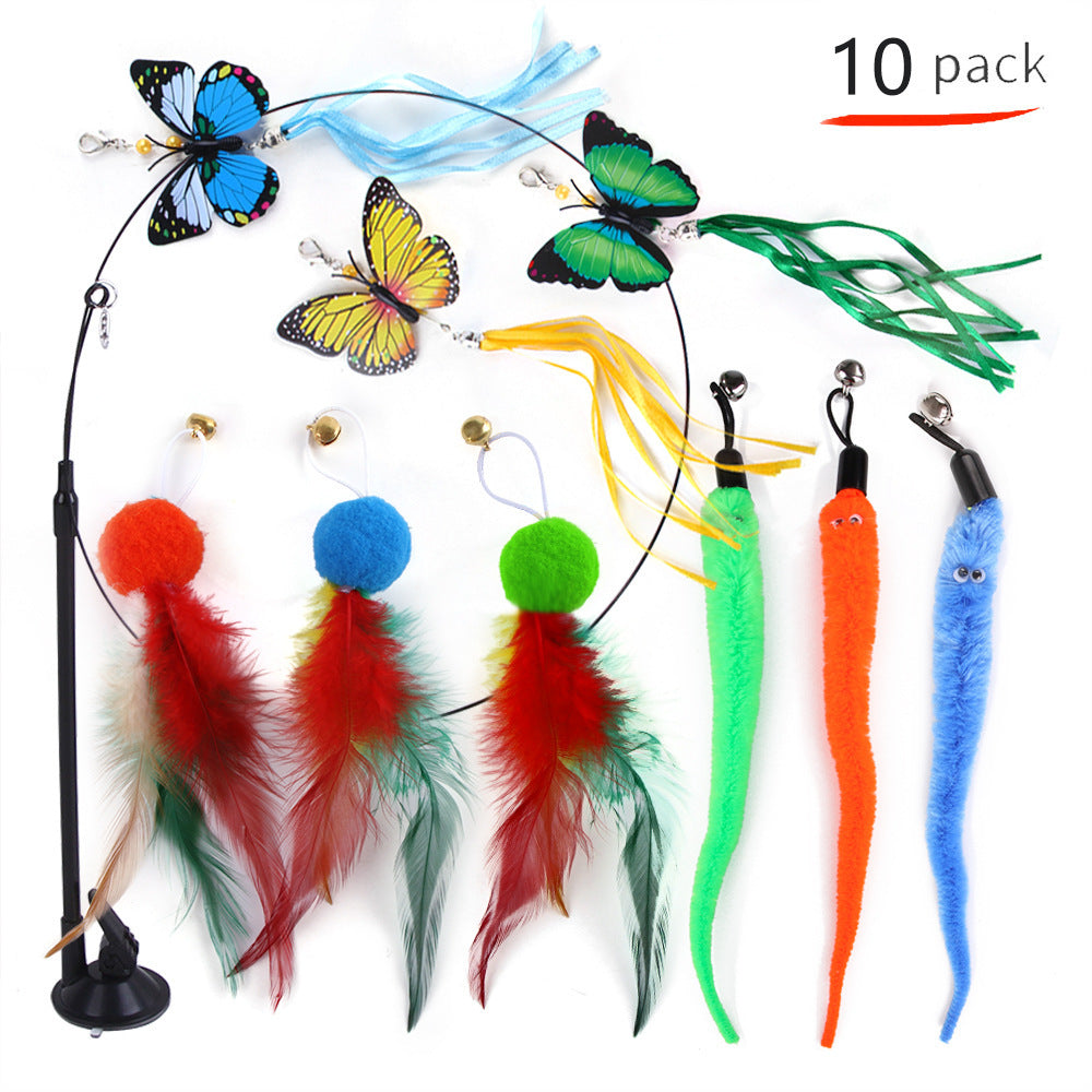 Suction cup cat toy stick that can be attached and held with steel wire multi head interchangeable cat toy and pet supplies - V.I.P Digital Presence
