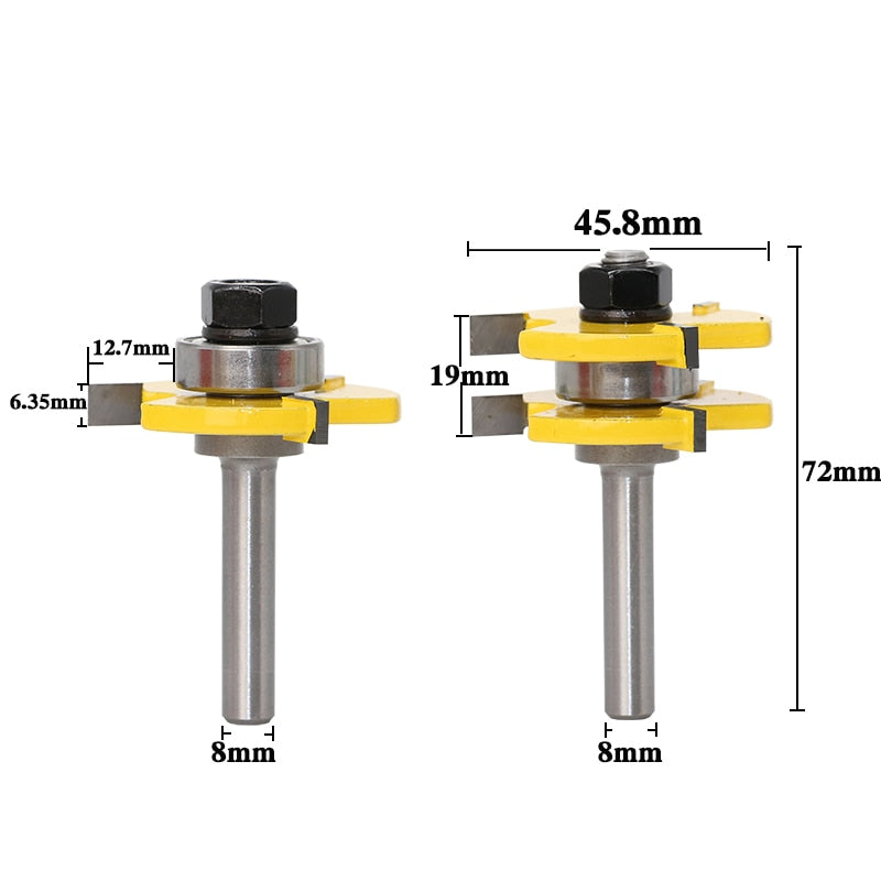 2 pc 8mm Shank high quality Tongue & Groove Joint Assembly Router Bit Set 3/4 Stock Wood Cutting Tool - V.I.P Digital Presence