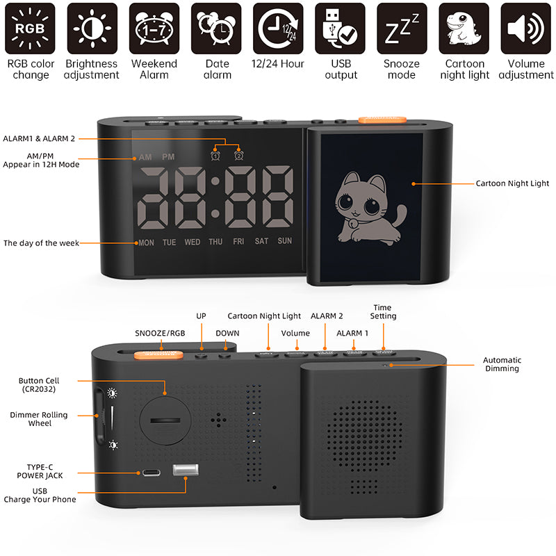 Creative S-shaped Dual-Screen RGB Colorful Alarm Clock, Adorable Cartoon Night Light Electronic Clock - V.I.P Digital Presence