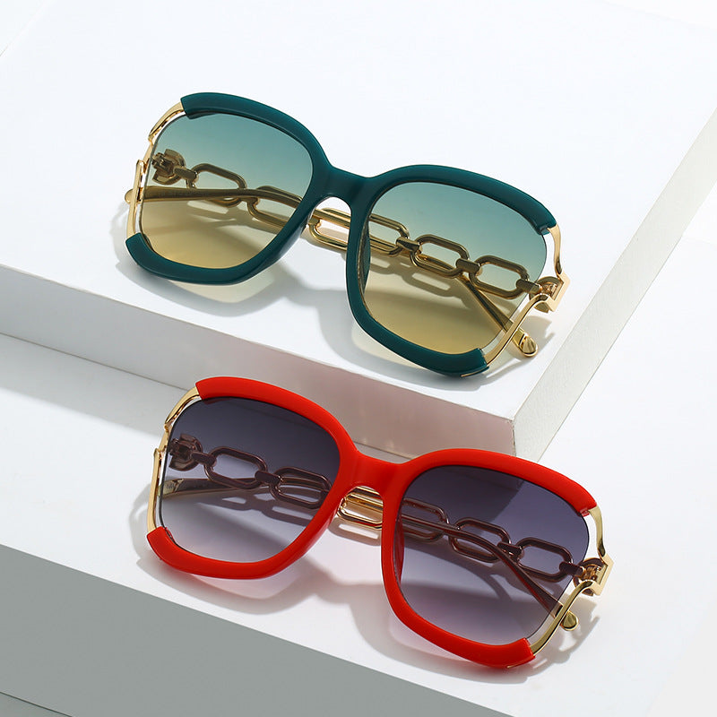 Chains Sunglasses European and American Street Photography Fashion Trend Metal Hollow Brushed Glasses UV400 - V.I.P Digital Presence