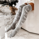 Christmas elk snowflake knitted woolen stockings for women long over knee pile socks stockings - V.I.P Digital Presence