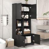 Bathroom storage cabinet, 4-door independent cabinet, adjustable shelf, open multi-layer shelf, black - V.I.P Digital Presence