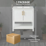 30-Inch White Bathroom Vanity with Ceramic Sink and Versatile Storage - Ideal for Small Bathrooms - V.I.P Digital Presence