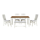 TOPMAX Mid-Century 6-Piece Wood Dining Table Set, Kitchen Table Set with Drawer  Upholstered Chairs and Bench  Butter Milk