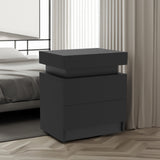 Modern Black LED Nightstand with Led Lights Bedside table with 2 High Gloss Drawers for Bedroom - V.I.P Digital Presence