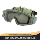 Gafas tácticas militares para aficionados al viento, equipo CS para exteriores, protección de tiro contra impactos, juego de tres lentes.
