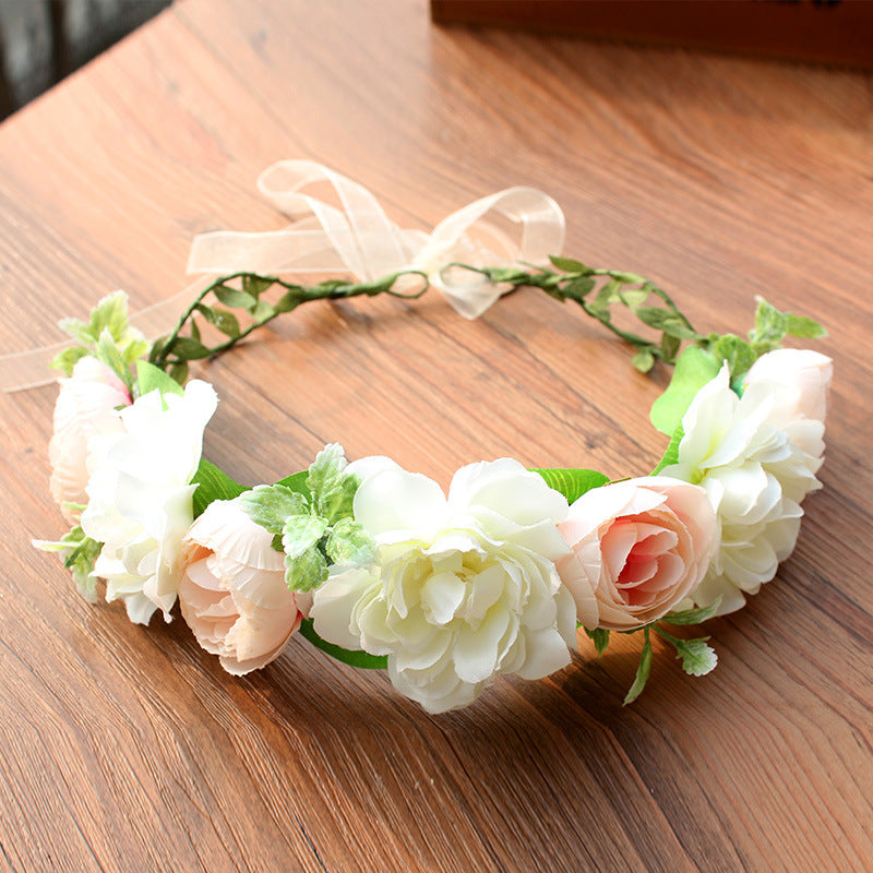 Flower garland handmade simulation flower ribbon hair accessory fresh wedding photography flower garland headwear - V.I.P Digital Presence